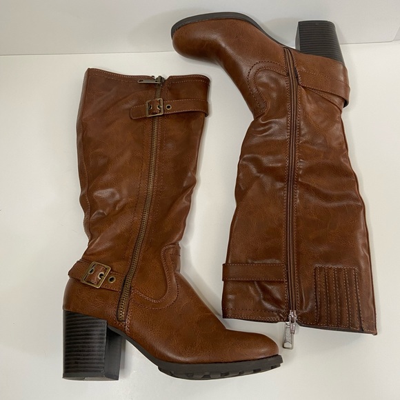 Boots Brown Knee High Womens White Mountain Dover Harness Cognac Size 10 - Picture 4 of 12